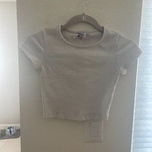 Princess Polly white cropped short sleeve shirt